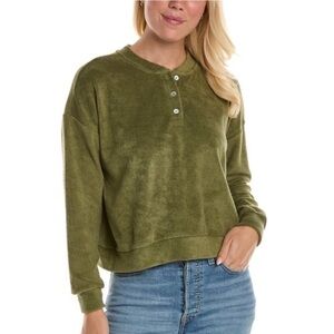 Donni Crewneck Terrycloth Henley Pulllover Sweatshirt